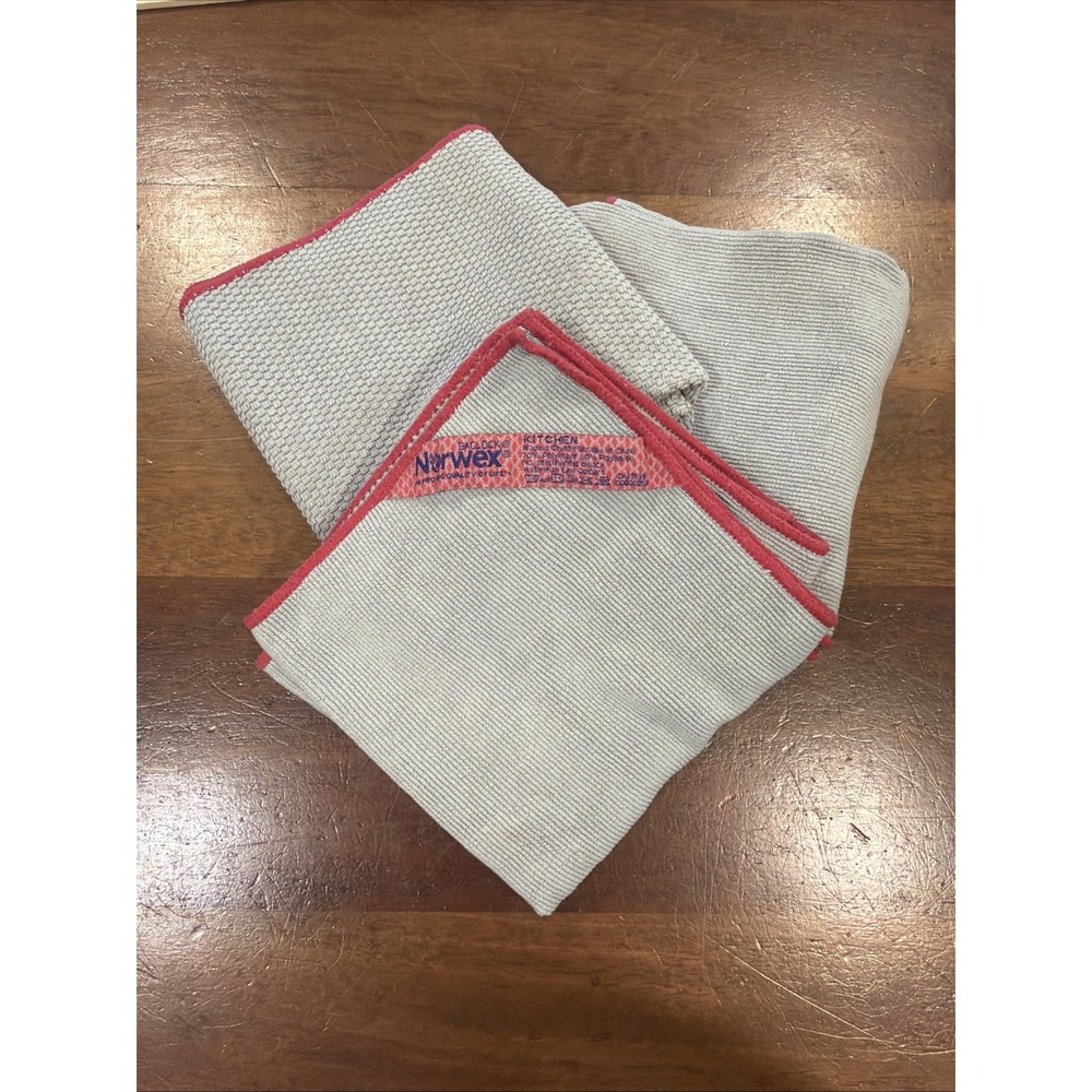 3-Norwex Baclock Kitchen Hand Towels Cranberry Trimmed Limited Edition